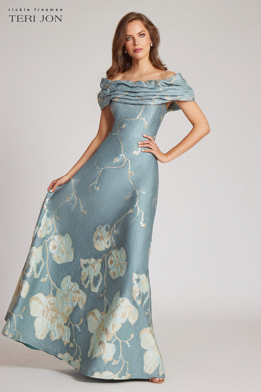 Sage Multi Margot Off-Shoulder Floral Gown