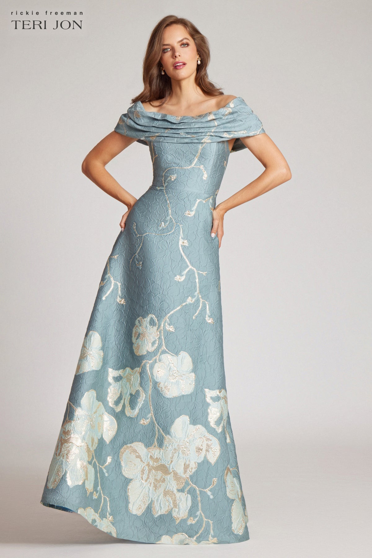 Slate Multi Margot Off-Shoulder Floral Gown