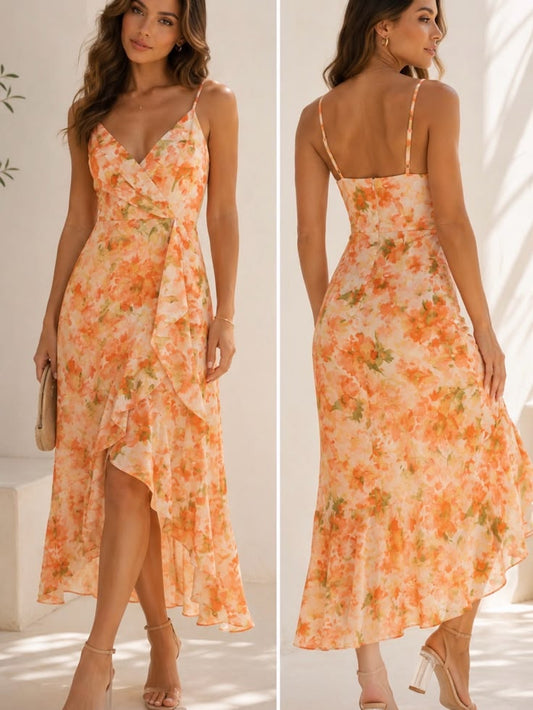 Margot Floral Faux Wrap Midi Dress