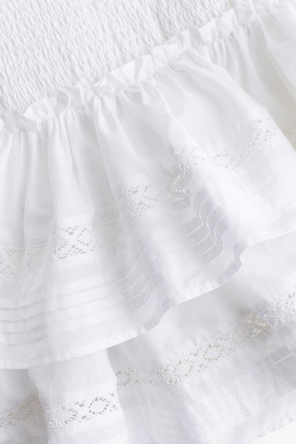 Lace-inset tiered skirt