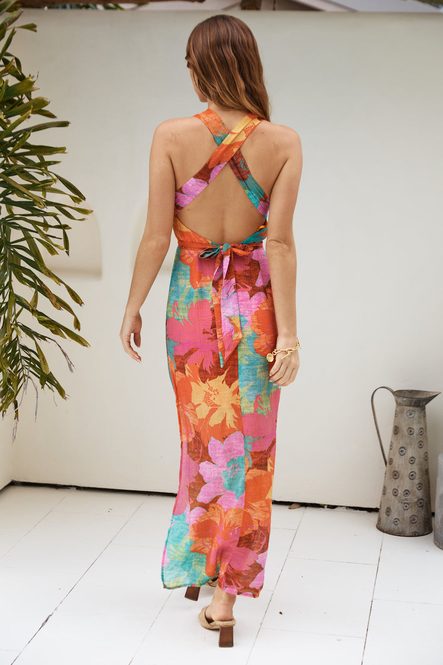 Marina Halter Maxi Dress in Tropical Pink