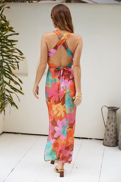 Marina Halter Maxi Dress in Tropical Pink