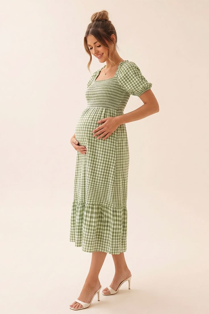 Mae Gingham Maternity Midi Dress