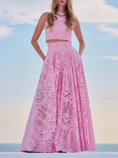 Blue Margot Eyelet Lace Maxi Dress