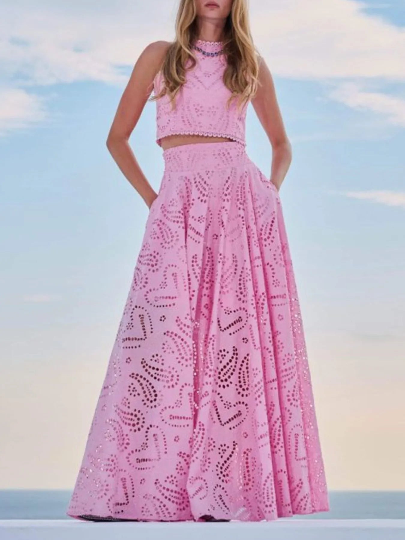 Yellow Margot Eyelet Lace Maxi Dress