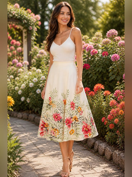 Margot Floral A-Line Midi Skirt