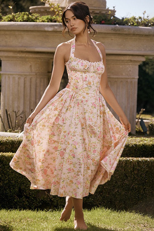 Pink Rosalie Floral Halter Maxi Dress