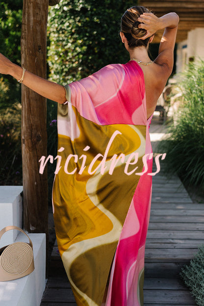 Pink Isadora Satin Tie-Dye Maxi Dress
