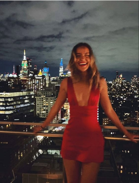 Sexy Red Deep V Bodycon Short Prom Dress Homecoming Dress - Picture Color / Custom Size