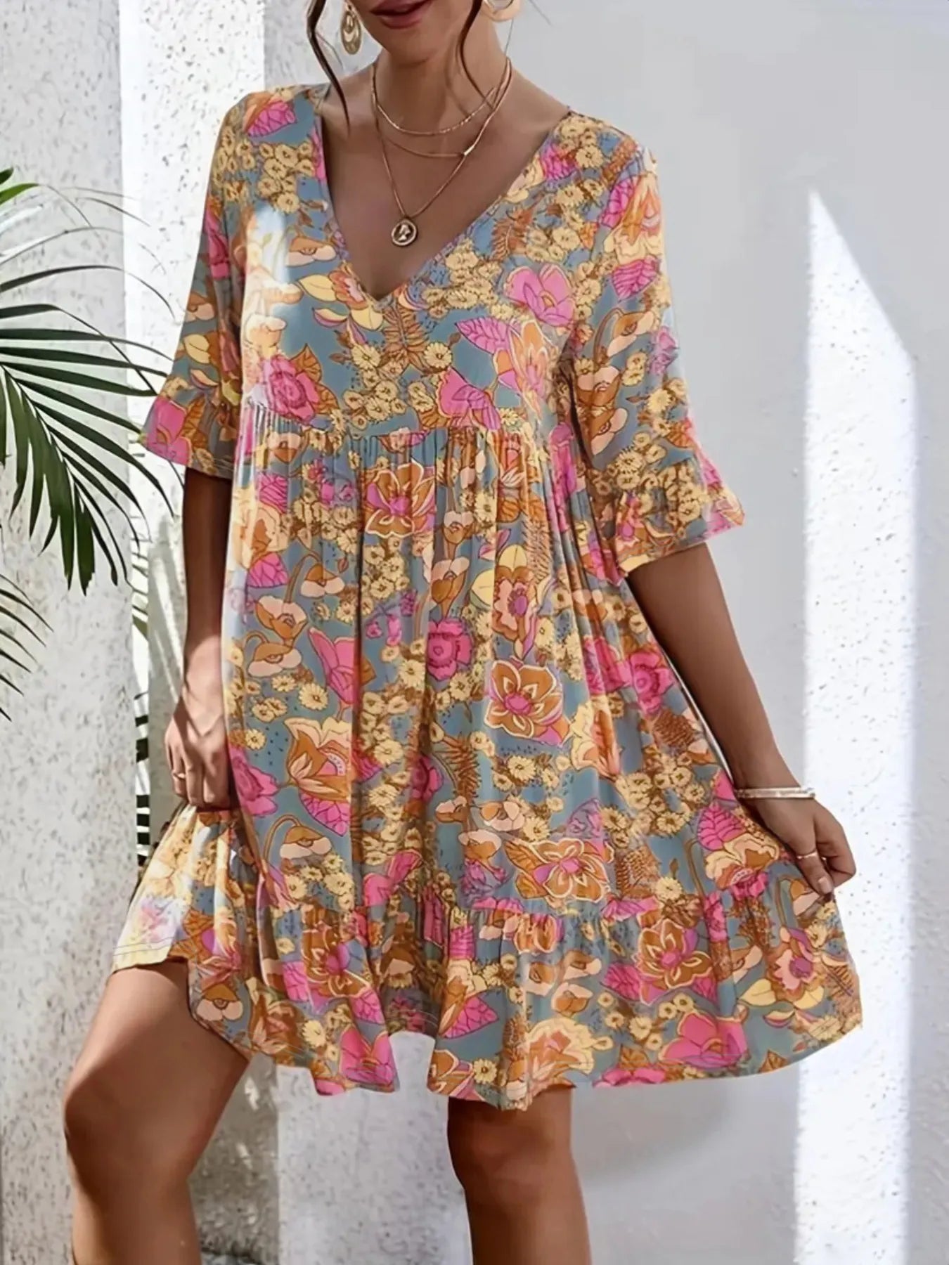 Neck Tiered Dress Margot Printed V-Neck Tiered Dress