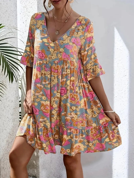 Neck Tiered Dress Margot Printed V-Neck Tiered Dress