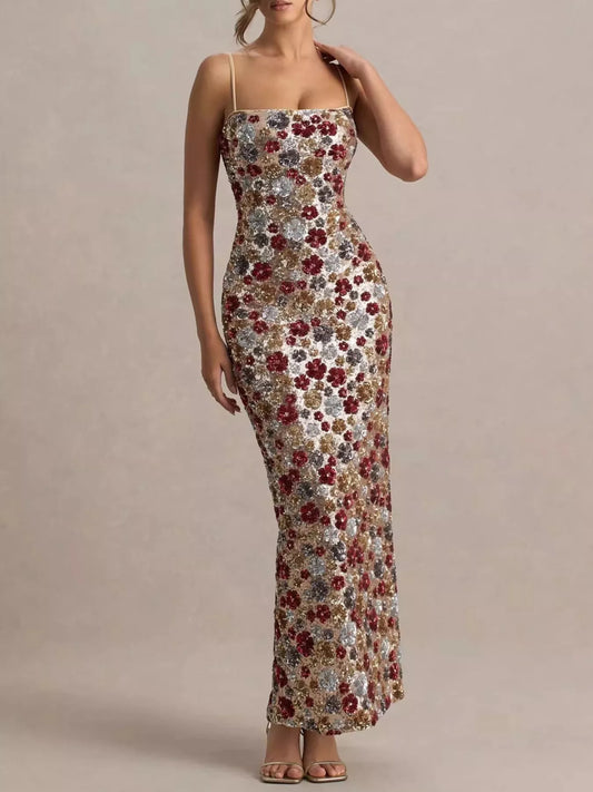 Multicolor Vivienne Sequin Floral Maxi Dress
