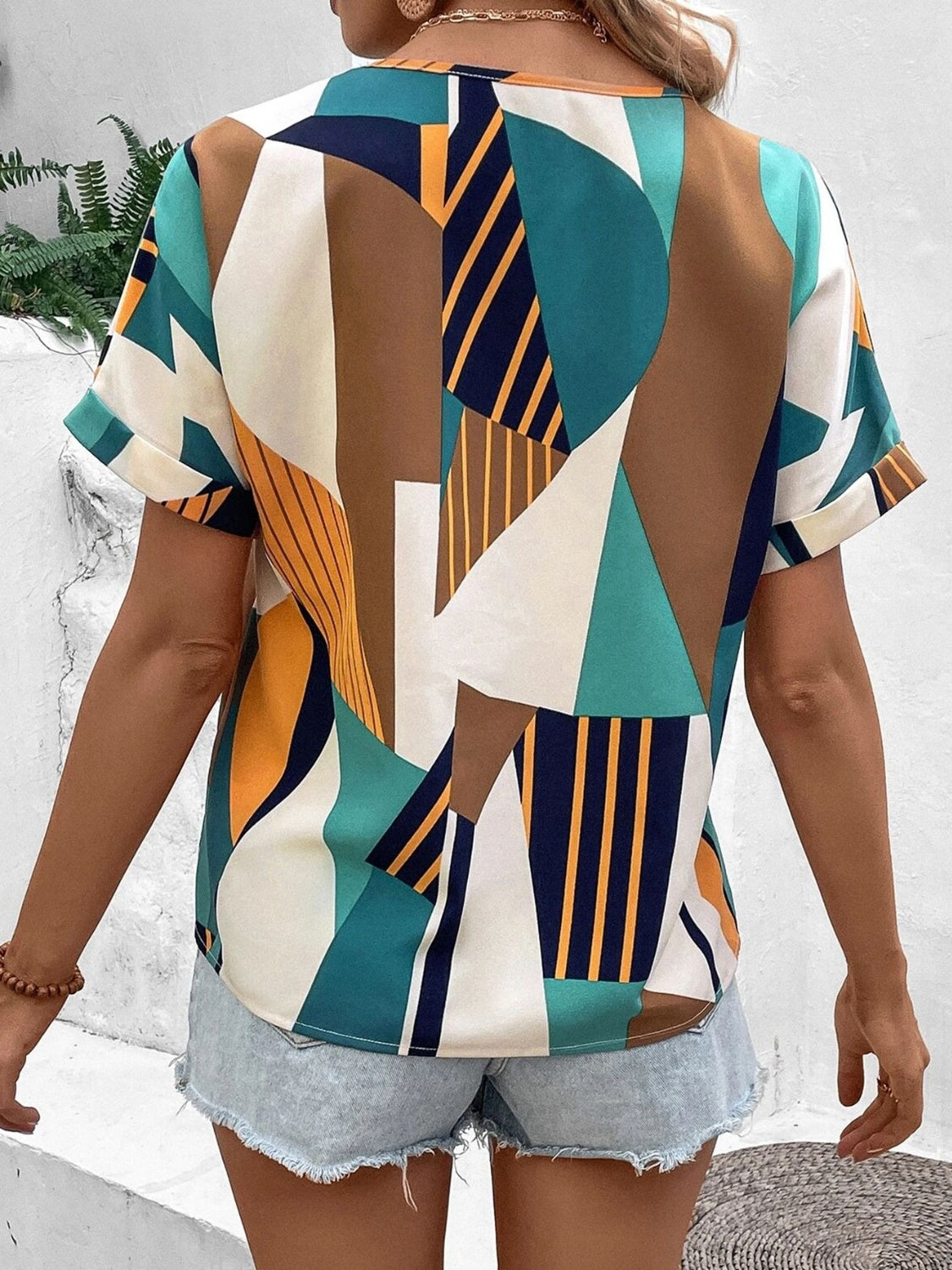 Neck Short Sleeve Blouse Margot Printed V-Neck Tiered Dress