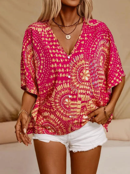 Neck Half Sleeve Top Margot Printed V-Neck Tiered Dress