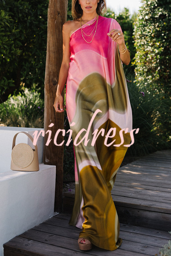 Pink Isadora Satin Tie-Dye Maxi Dress