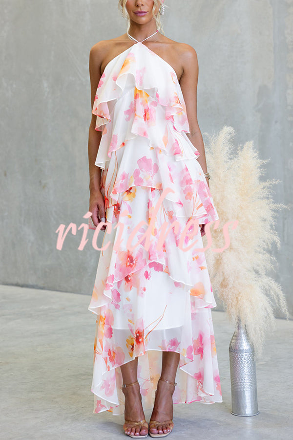 Pink Eden Chiffon Floral Maxi Dress