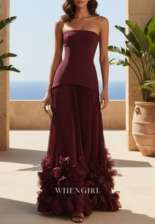 Burgundy Margot Burgundy Pleated A-Line Evening Dress