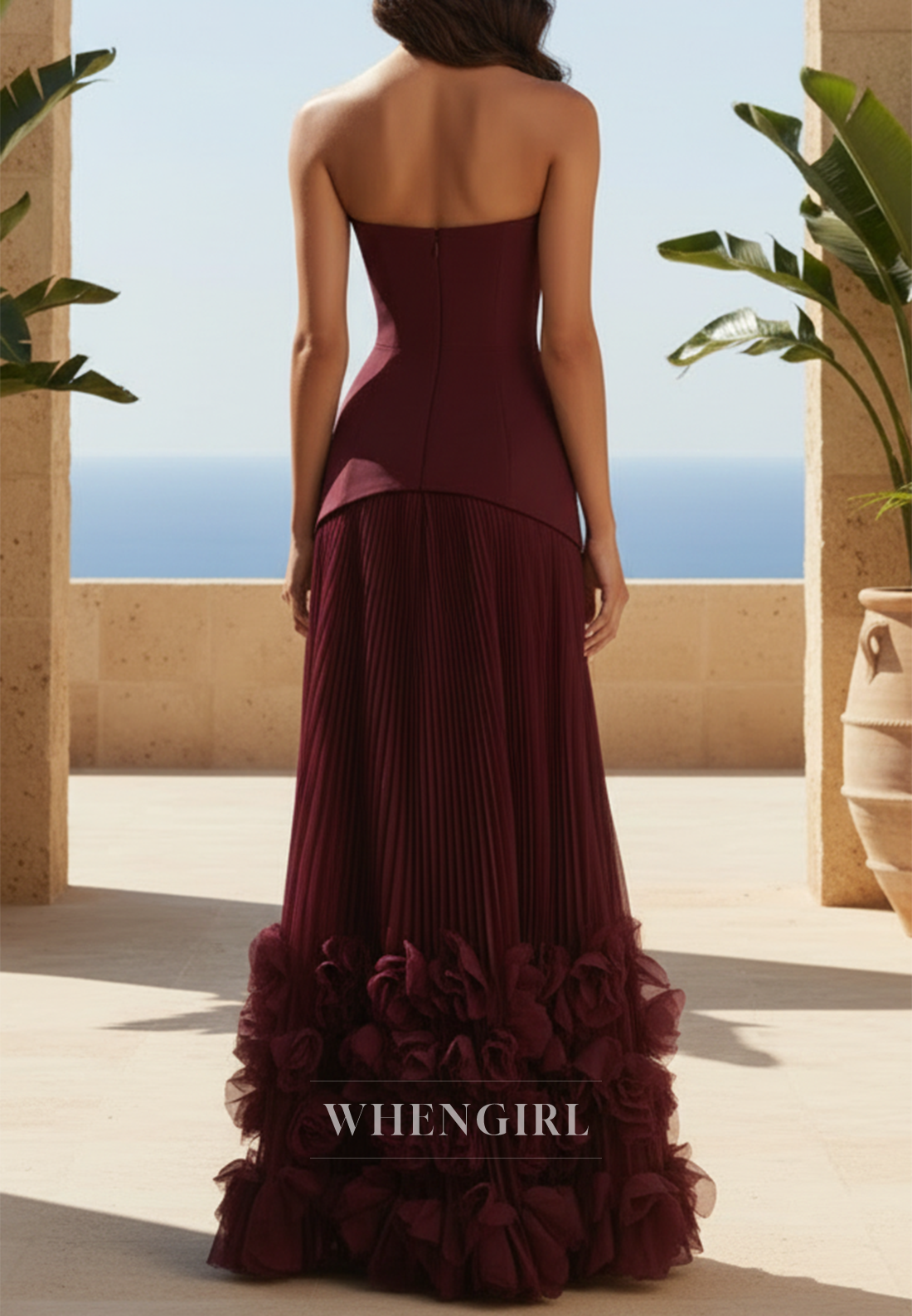 Burgundy Margot Burgundy Pleated A-Line Evening Dress