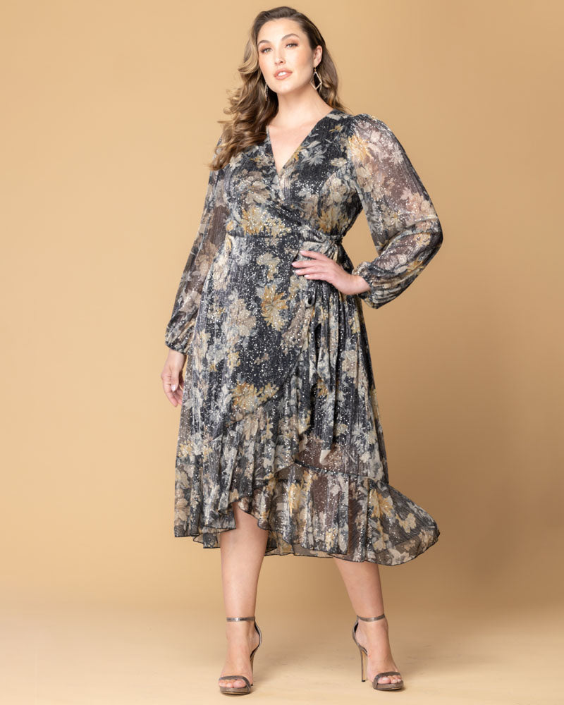 Lilac Floral Print Margot Metallic High-Low Cocktail Dress