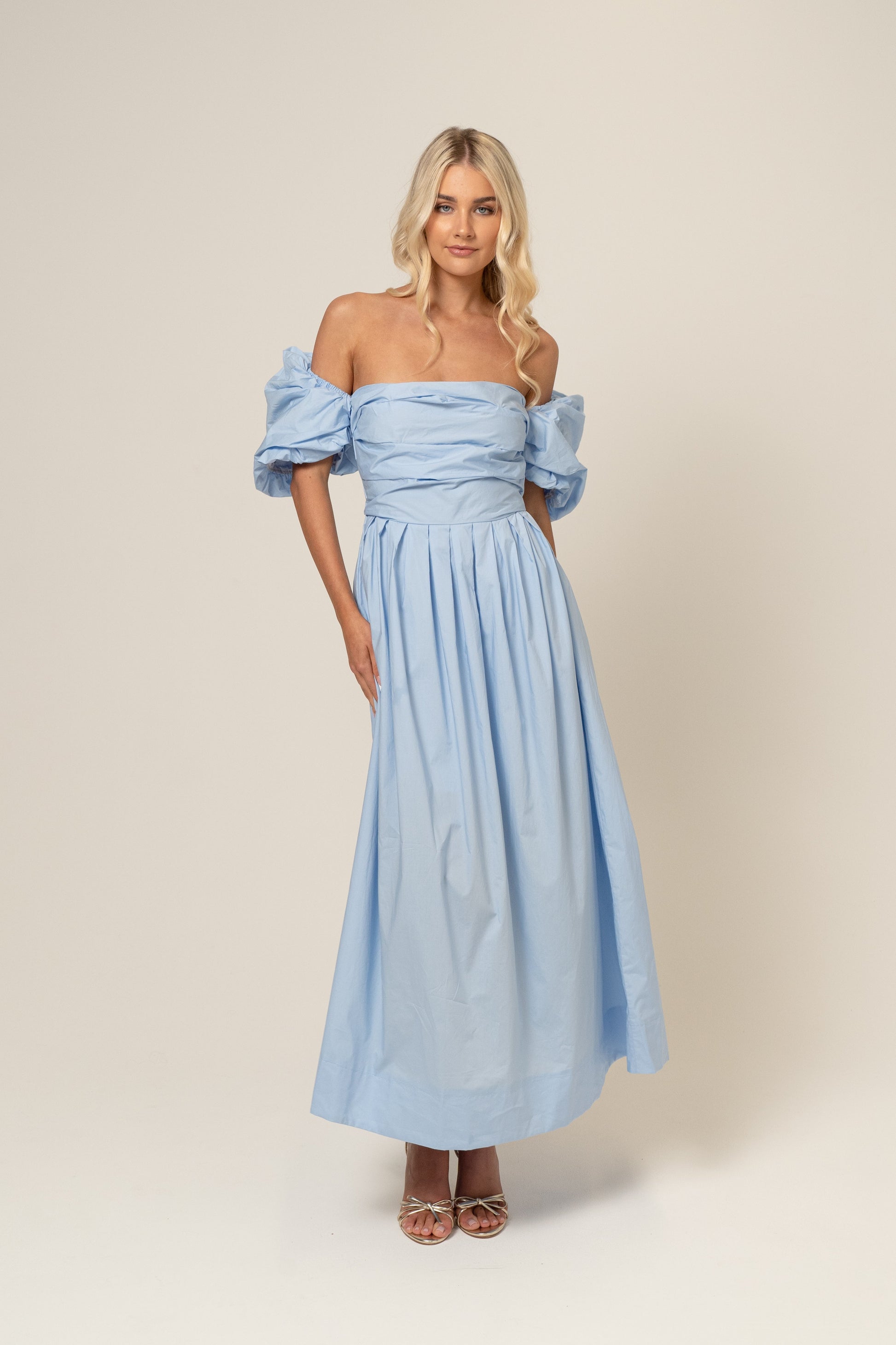 Chocolate Dahlia Off-Shoulder Puff Sleeve Midi Dress