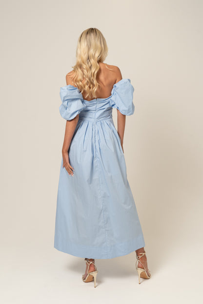 Summer Print Dahlia Off-Shoulder Puff Sleeve Midi Dress