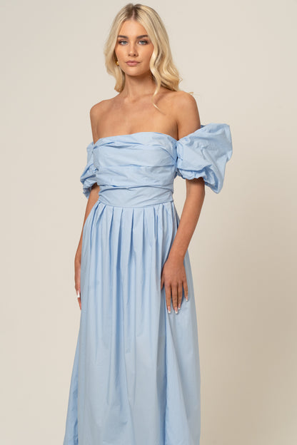 Summer Print Dahlia Off-Shoulder Puff Sleeve Midi Dress