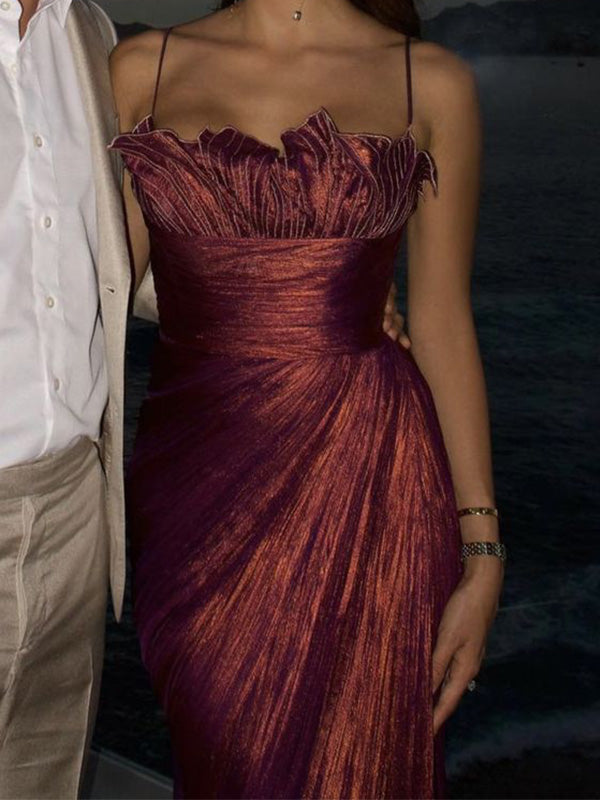 Custom Color(leaving a note) Elegant Spaghetti Strap Sleeveless Mermaid Satin Long Evening Prom Dresses Online, OLP731 - Custom Color(leaving a note)