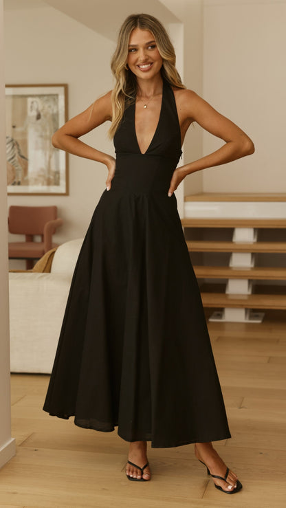 Black Skye Floral Maxi Dress in Chocolate
