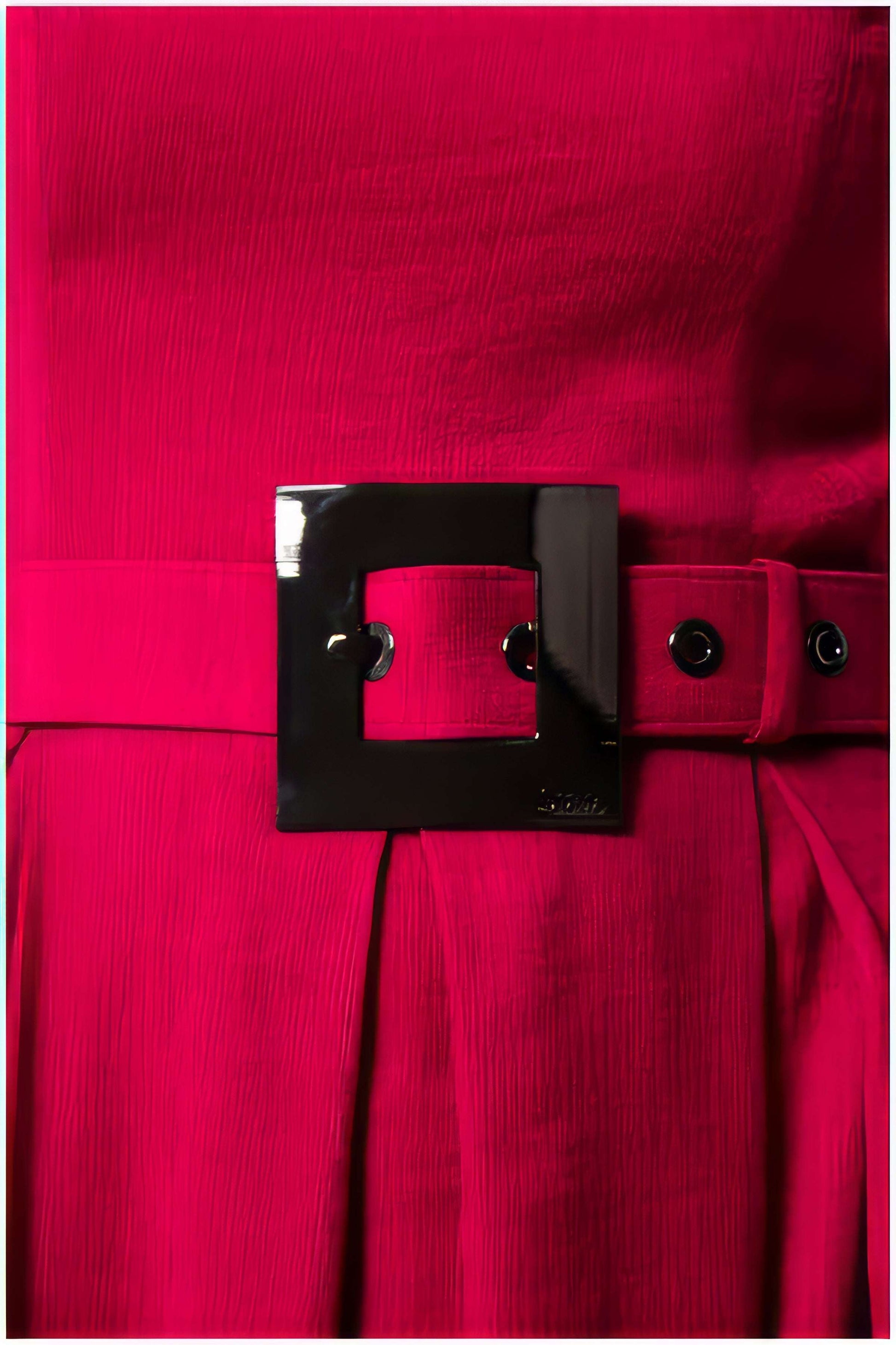 Summer Wedding Guest Dress | Fuchsia Square Neck Belted A Line Midi