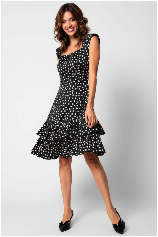 Black Polka Dot Midi Dress for Modern Polka Dot Outfits | Betty Ruffle Dress in Black Polka Dot