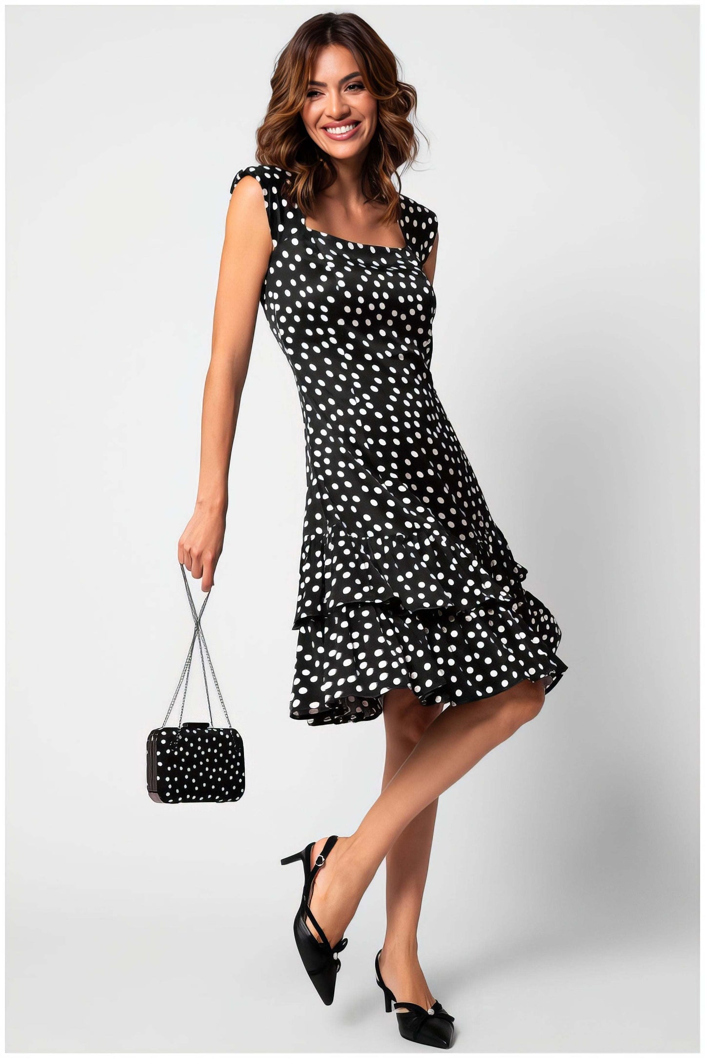 Black Polka Dot Midi Dress for Modern Polka Dot Outfits | Betty Ruffle Dress in Black Polka Dot