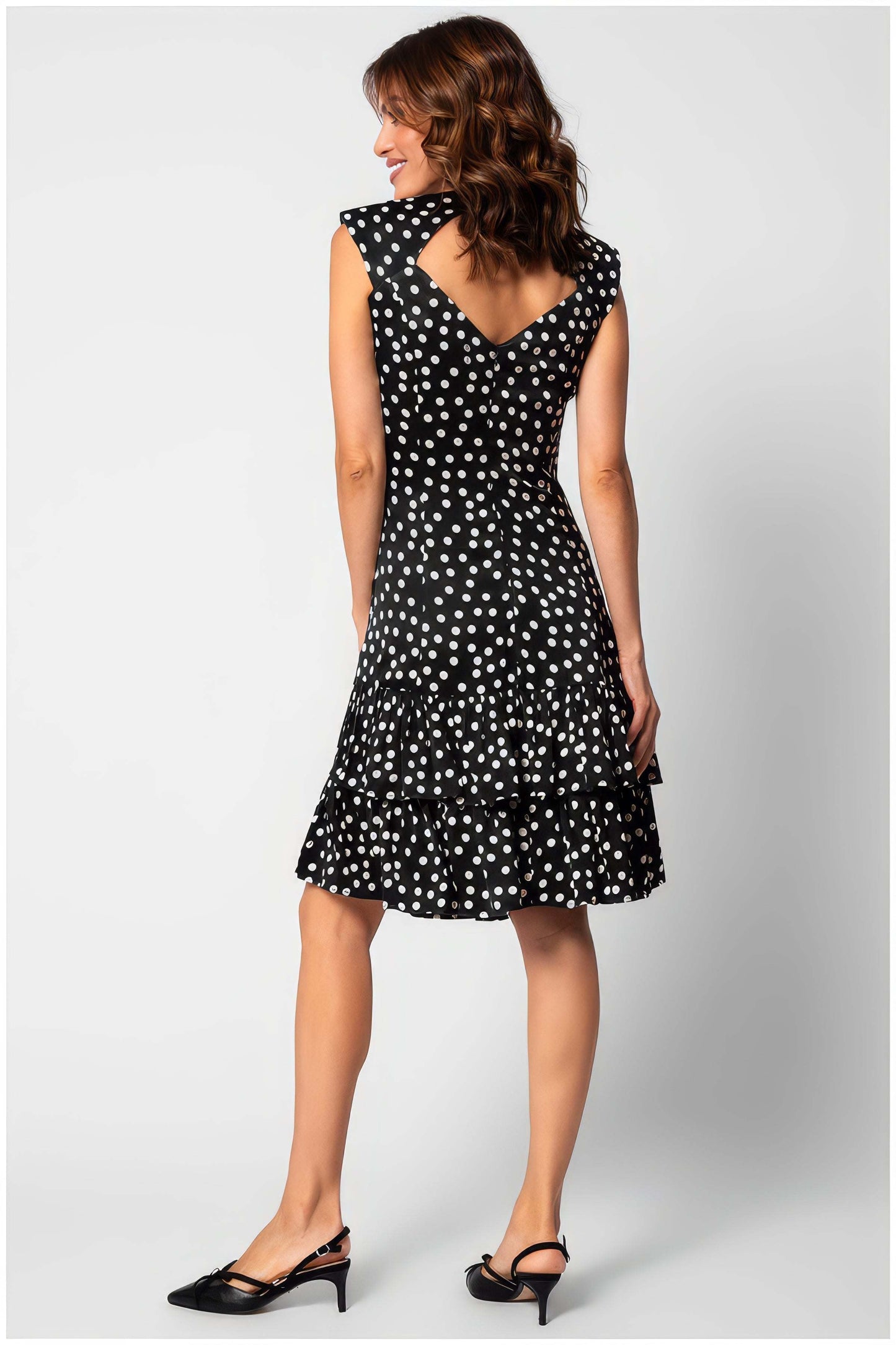 Black Polka Dot Midi Dress for Modern Polka Dot Outfits | Betty Ruffle Dress in Black Polka Dot