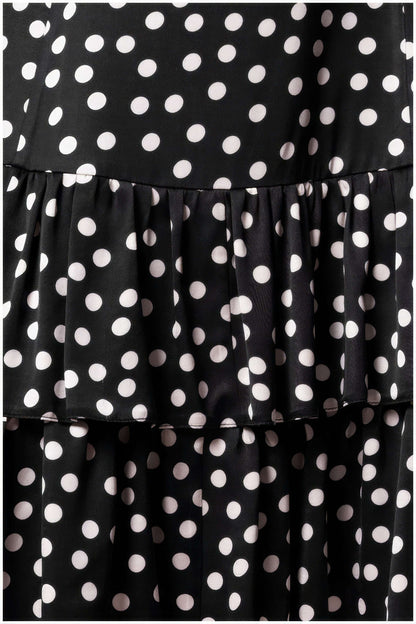 Black Polka Dot Midi Dress for Modern Polka Dot Outfits | Betty Ruffle Dress in Black Polka Dot