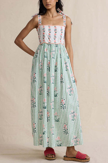 up Striped Floral Maxi Cami Dress Margot Striped Floral Lace-Up Maxi Dress