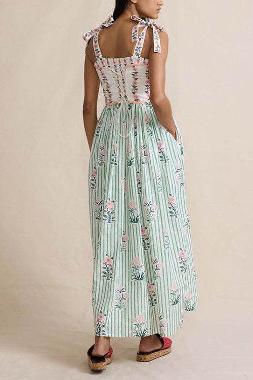 up Striped Floral Maxi Cami Dress Margot Striped Floral Lace-Up Maxi Dress