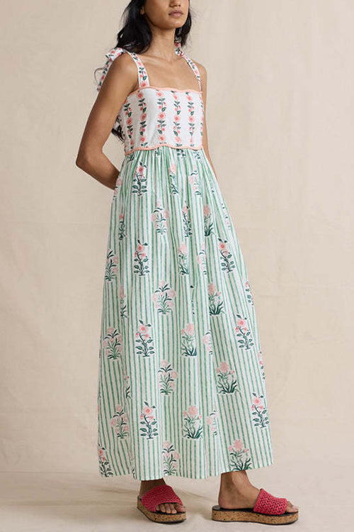 up Striped Floral Maxi Cami Dress Margot Striped Floral Lace-Up Maxi Dress