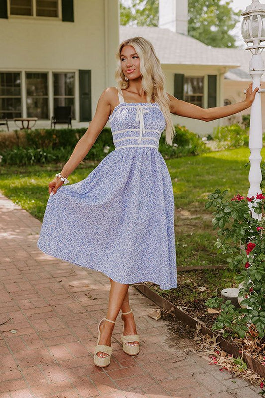 Garden Gorgeous Jacquard Midi in Blue - L / blue
