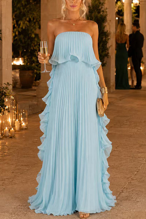 Fuchsia Margot Pleated Strapless Maxi Dress