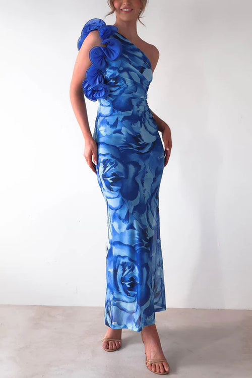 Red Margot Ruffle One-Shoulder Floral Maxi Dress