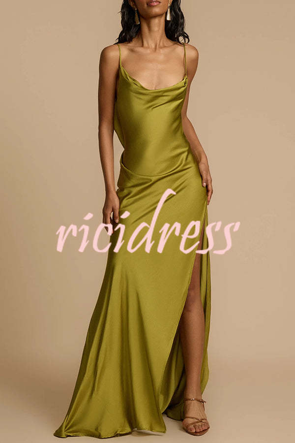 Green Vivienne Satin Cowl Neck Maxi Dress