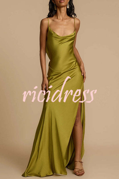 Green Vivienne Satin Cowl Neck Maxi Dress