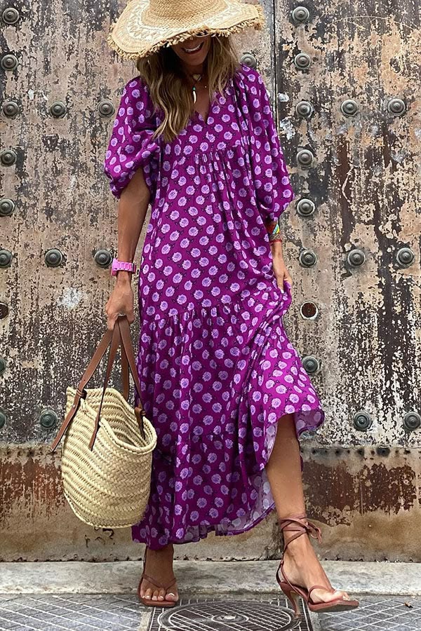 Cecilia Puff Sleeve Tiered Midi Dress