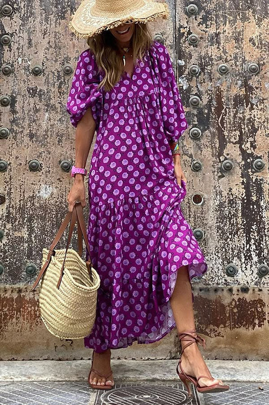 Cecilia Puff Sleeve Tiered Midi Dress