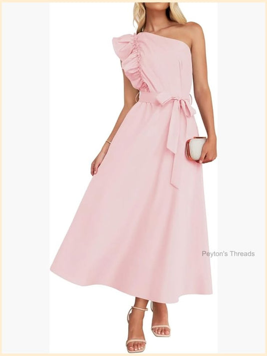 Valentina One-Shoulder Ruffle Maxi Dress