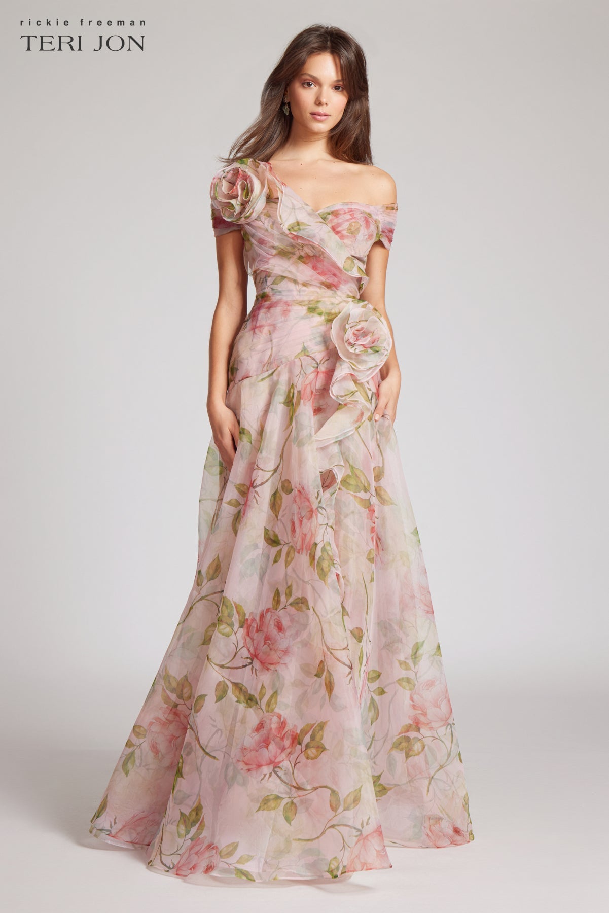 Blush Multi Celestine Off-Shoulder Organza Gown