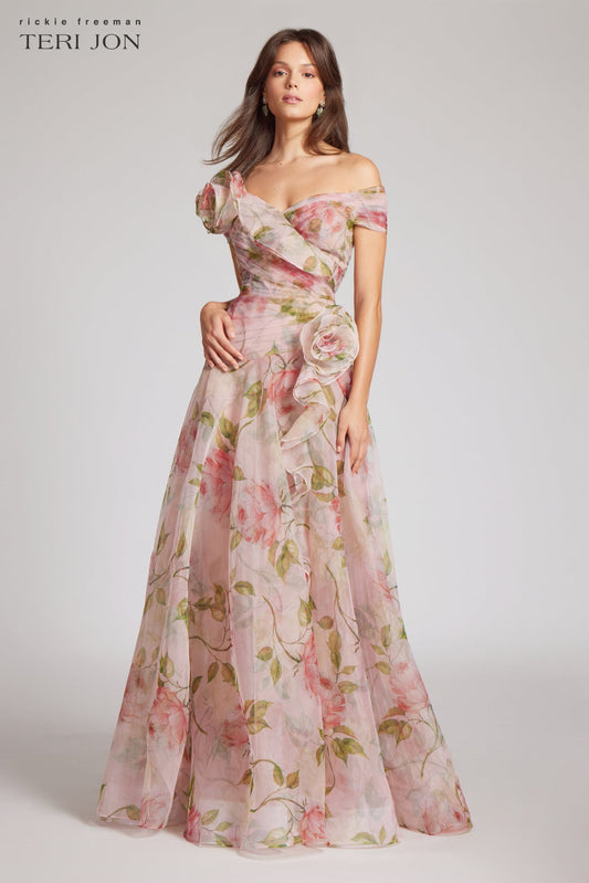 Blush Multi Celestine Off-Shoulder Organza Gown