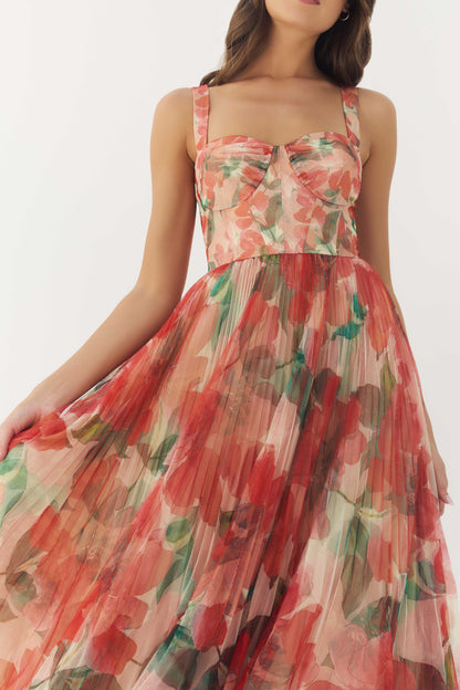 Ivory/Coral Watercolor Bloomed Floral Margot Watercolor Floral Gown