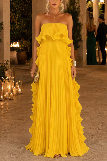 Yellow Margot Pleated Strapless Maxi Dress