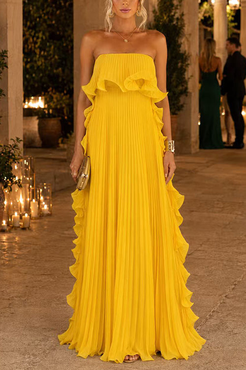 Azure Margot Pleated Strapless Maxi Dress
