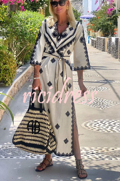 Multicolor Margot Linen Blend Ethnic Midi Dress